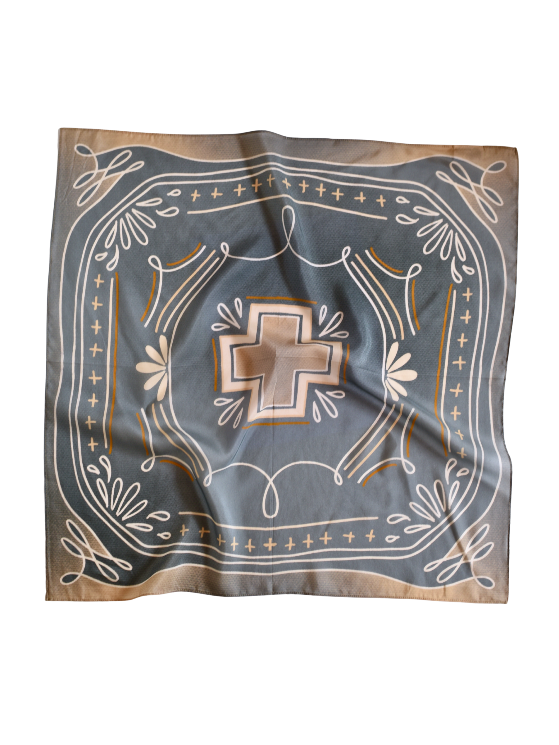Blue Geometric Wild Rag Western Silk Scarf