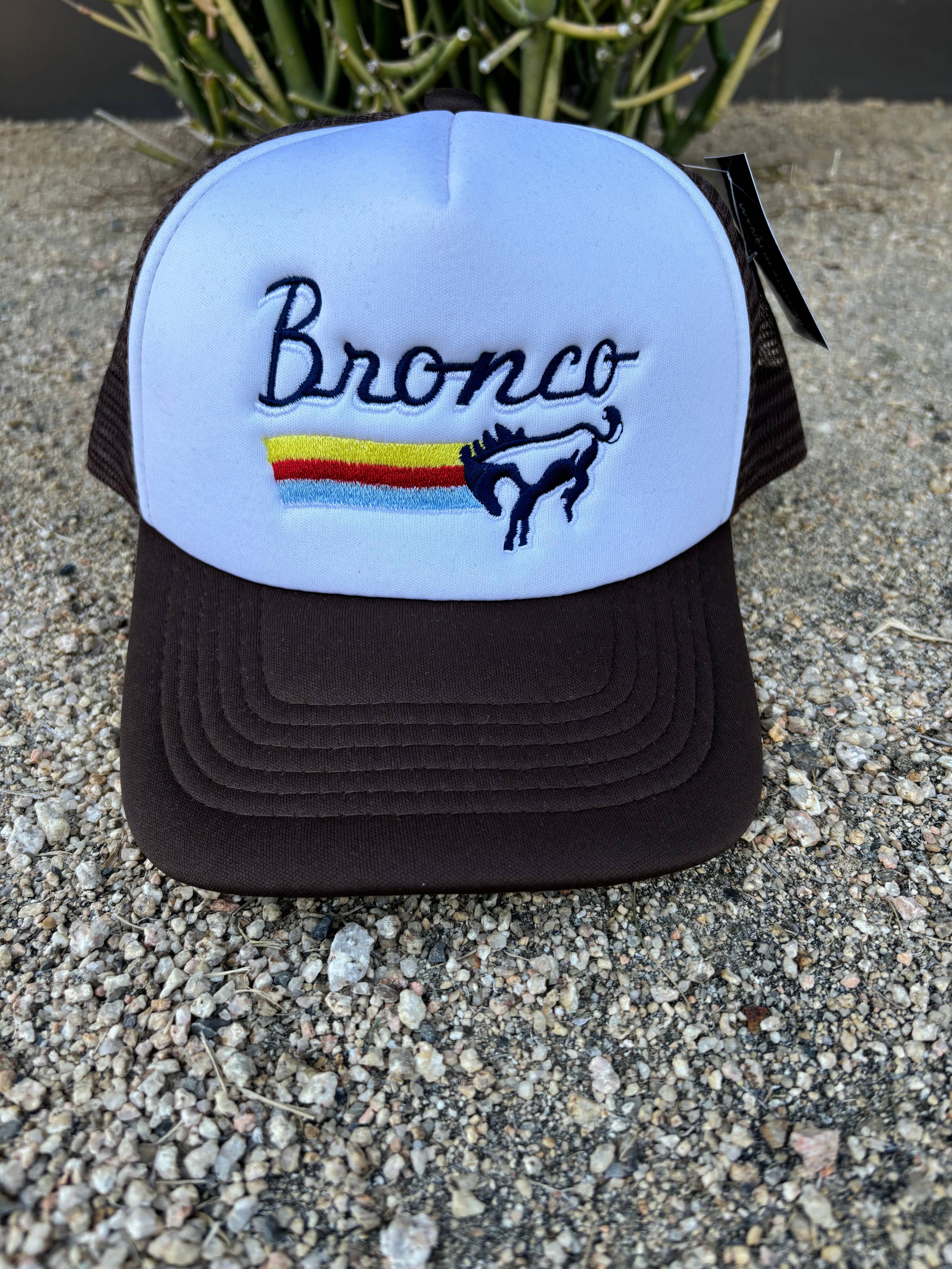 Brown Bronco Trucker Embroidered Hat