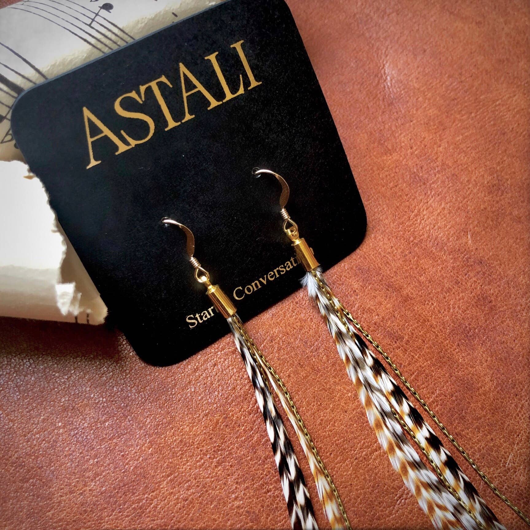 Mini Feather Earrings - Grizzly & Ginger/Gold, Boho Western: Grizzly & Ginger / Gold