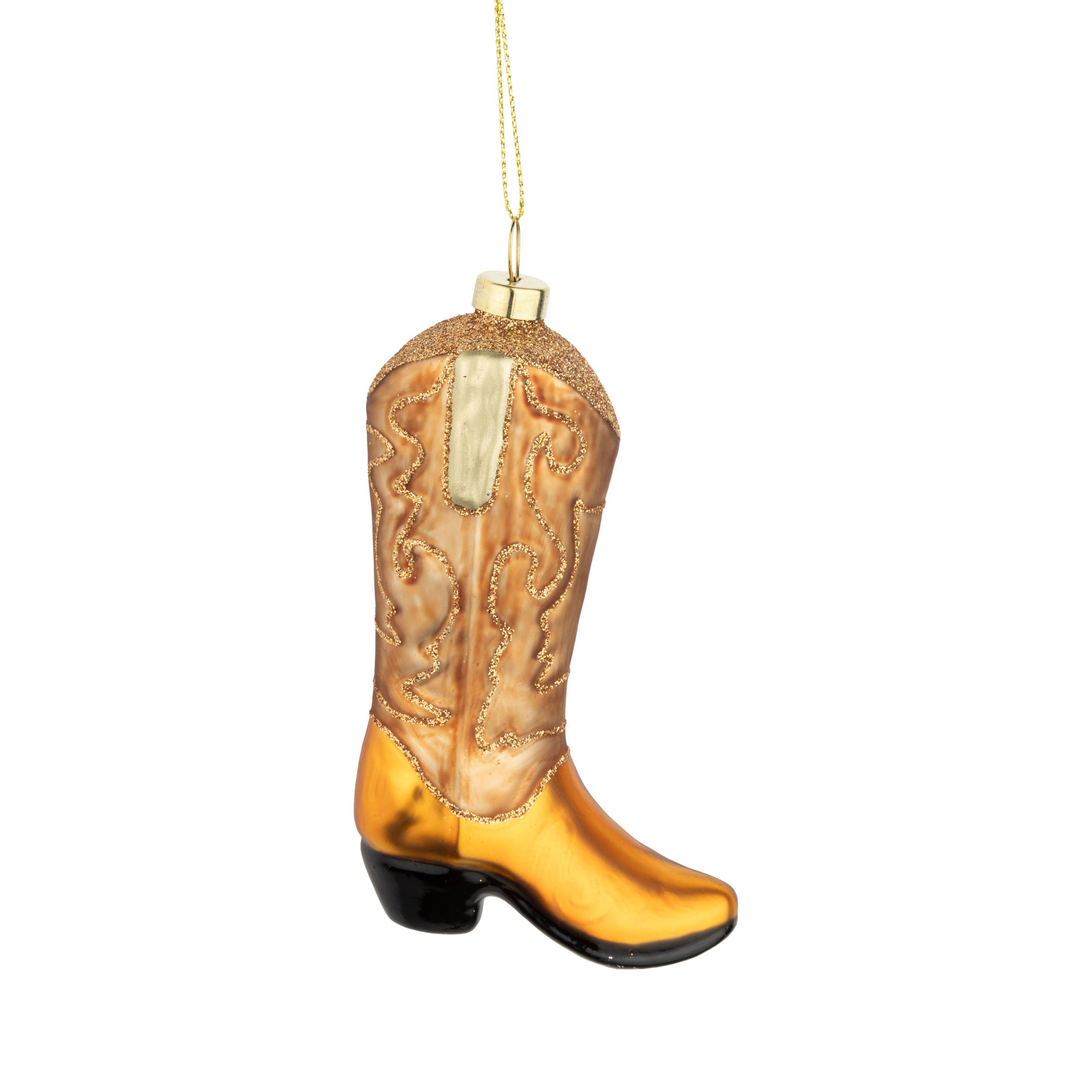 Decorative glass cowboy boot ornament on a white background