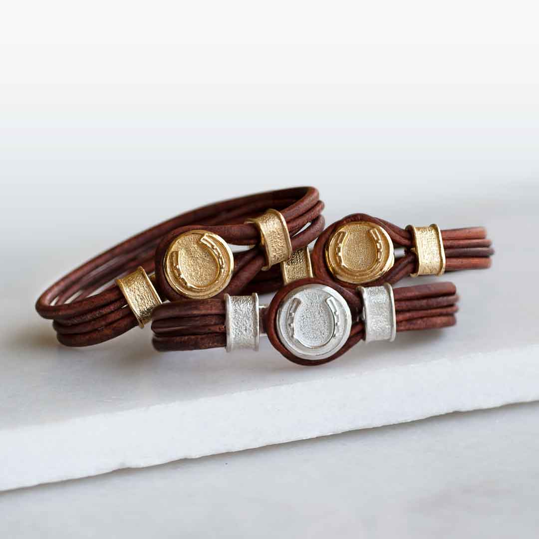 Colton Horseshoe Dome Lock Lace Bracelet, Gold,