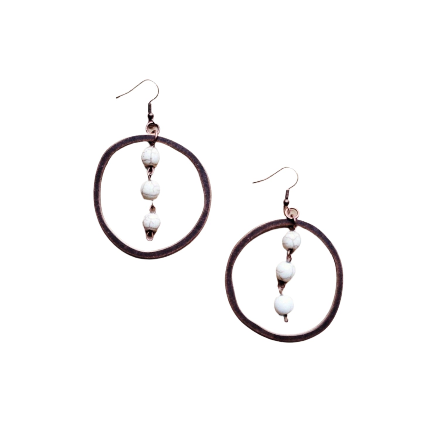 White Turquoise Western Copper Hoop Earrings