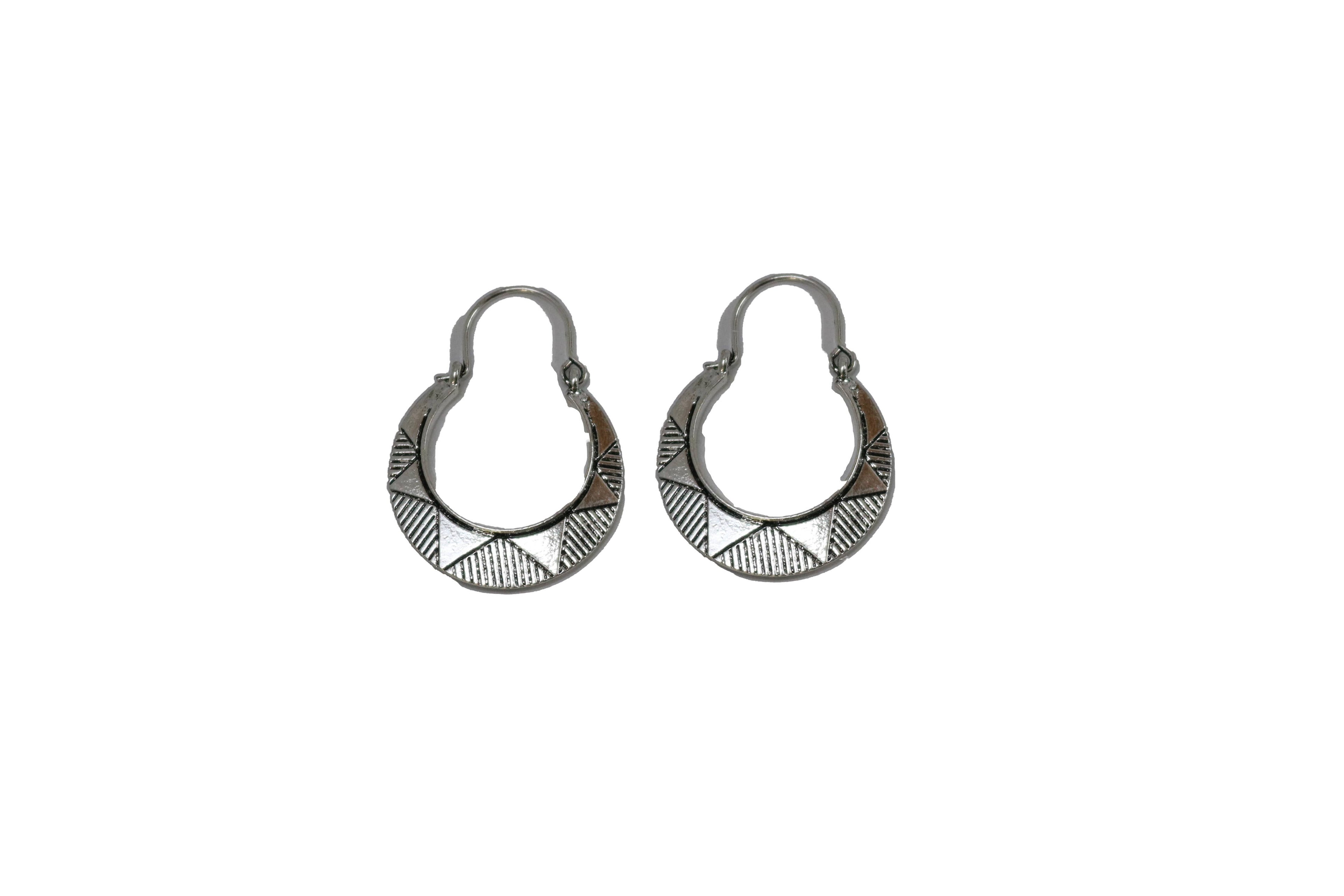 Burnished Silver Sun Stamped Hoop Earring