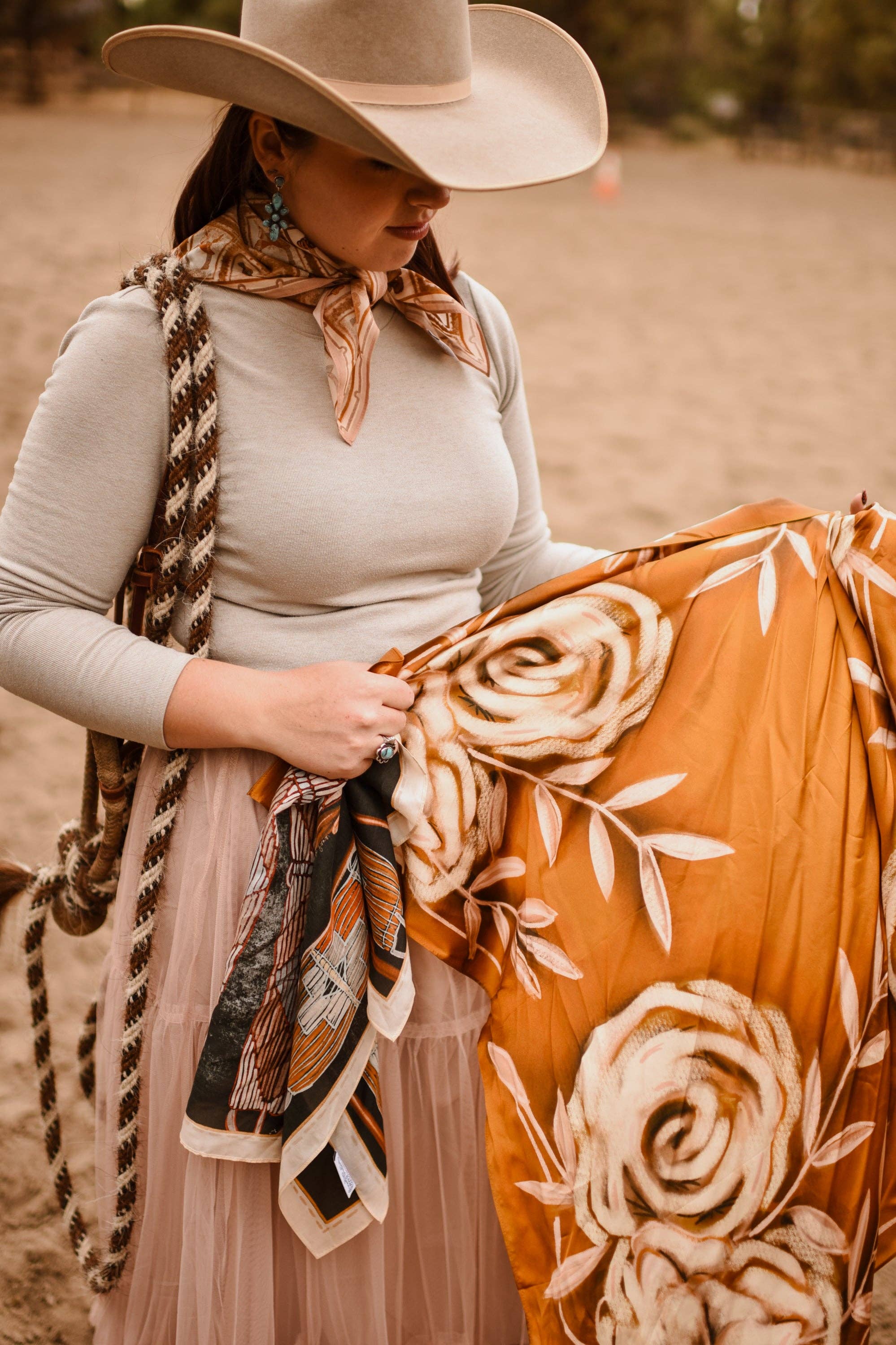 Rustic Wild Roses Wild Rag Mulberry Silk Scarf