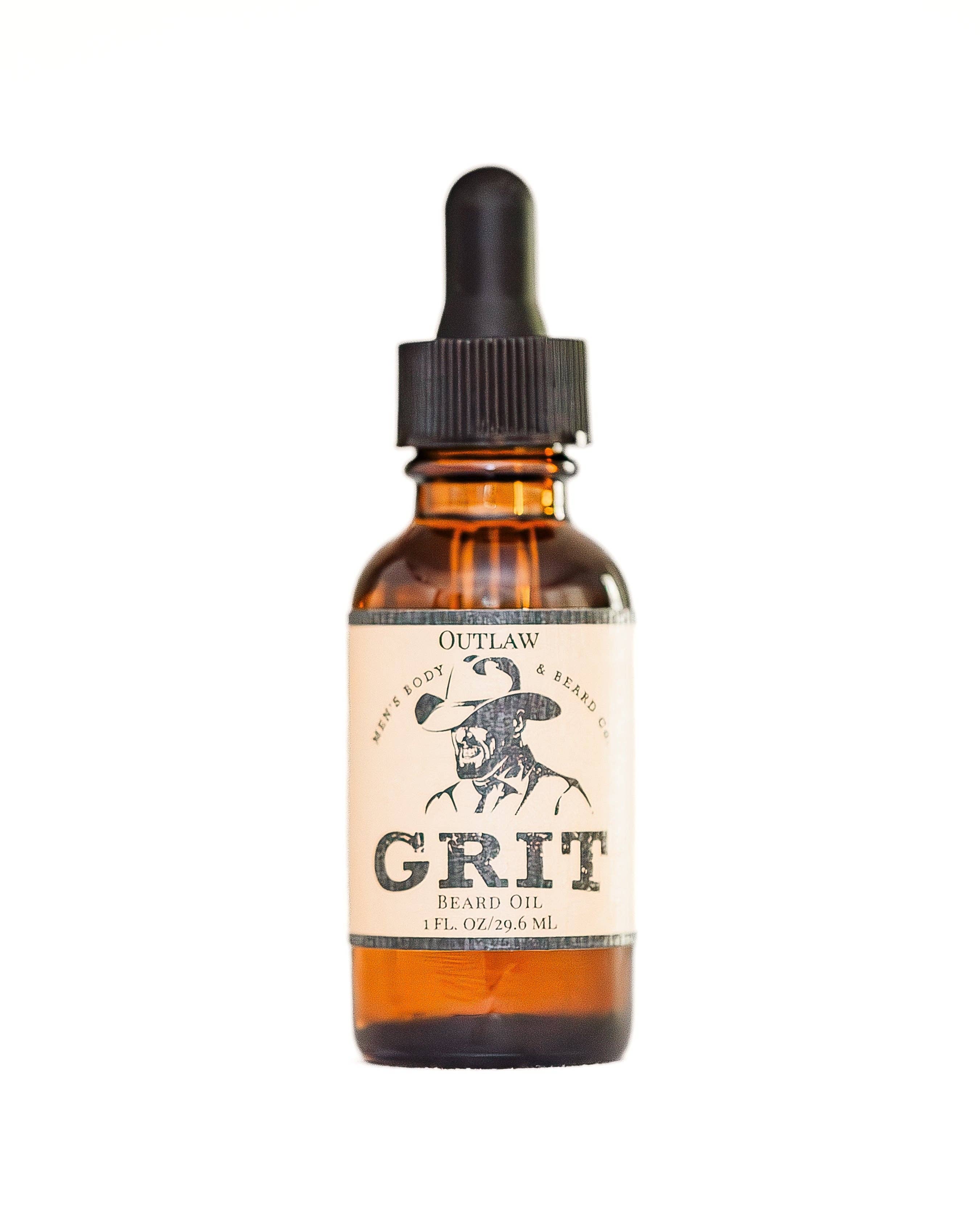 Bottle of Outlaw & Beard Co. Grit Beard Oil on a white background
