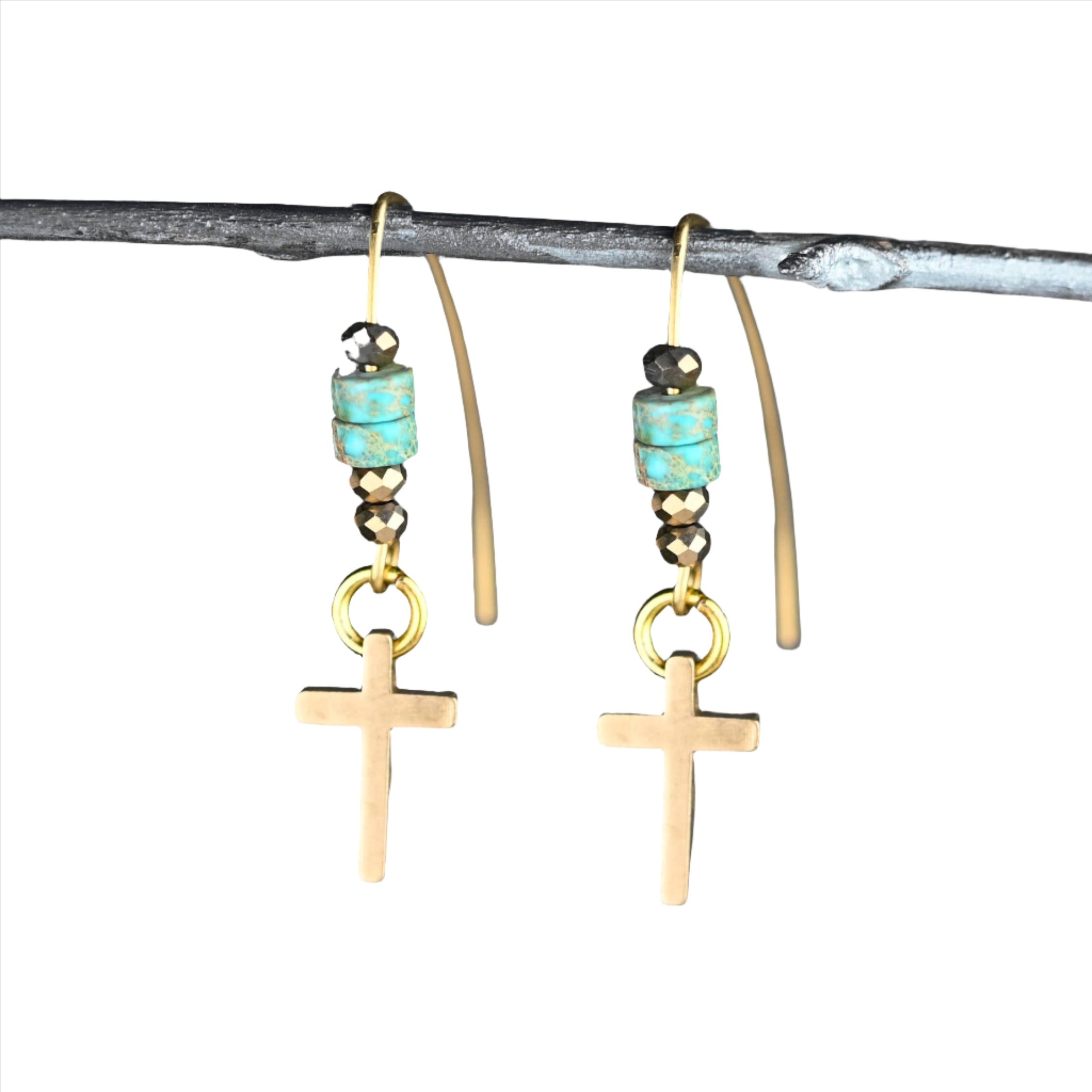 Azure Cross Brass Jasper Earrings
