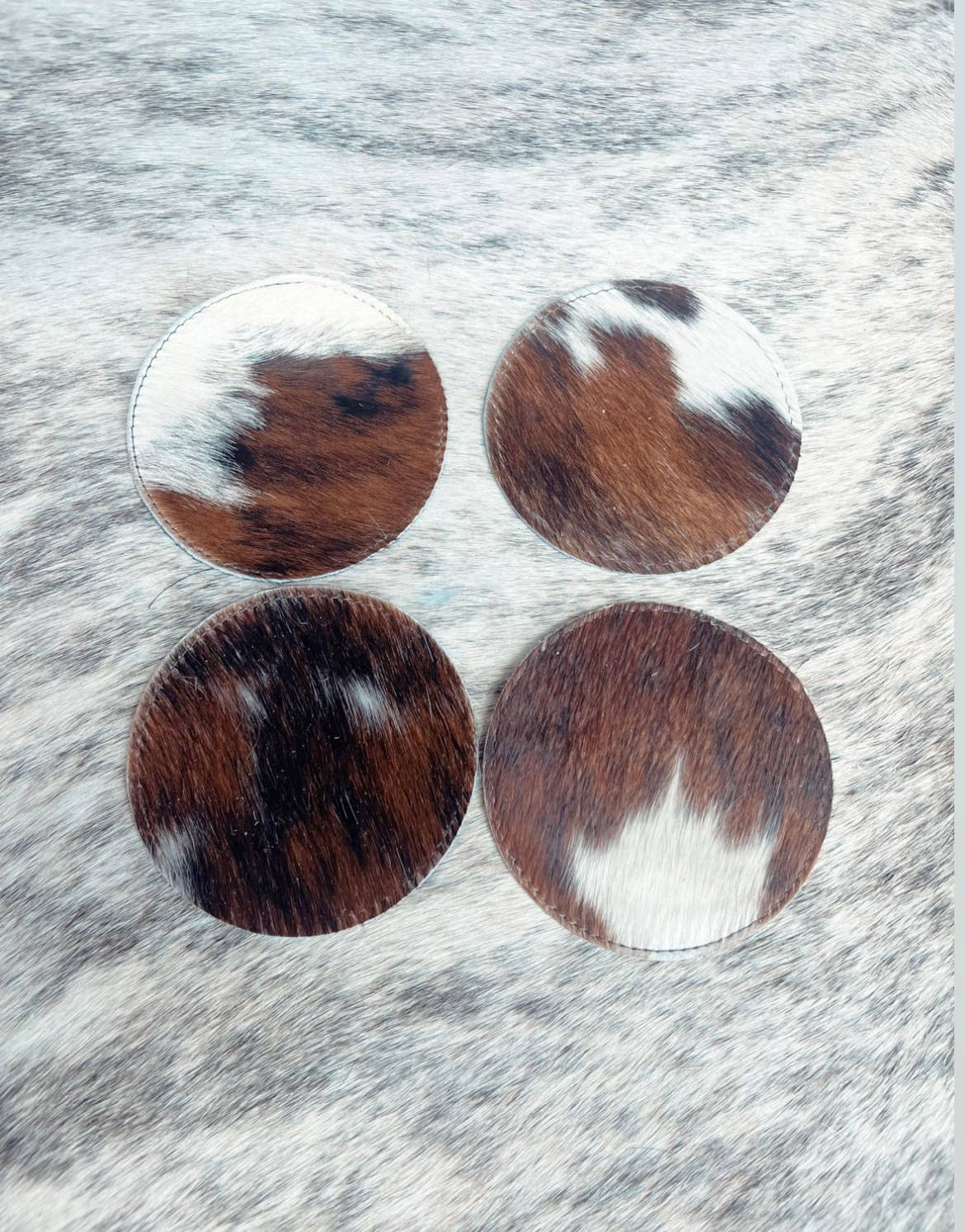 Classic Cowhide Coasters, 4 Piece Set