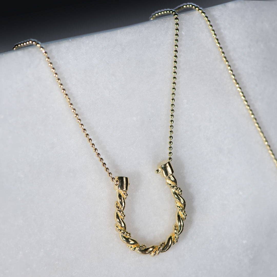 Lariat Horseshoe Necklace, Gold
