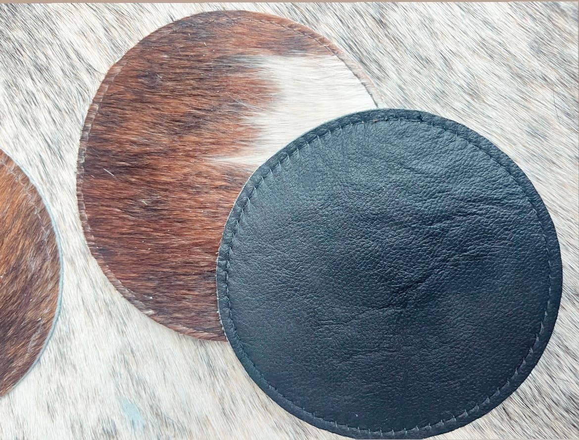 Classic Cowhide Coasters, 4 Piece Set