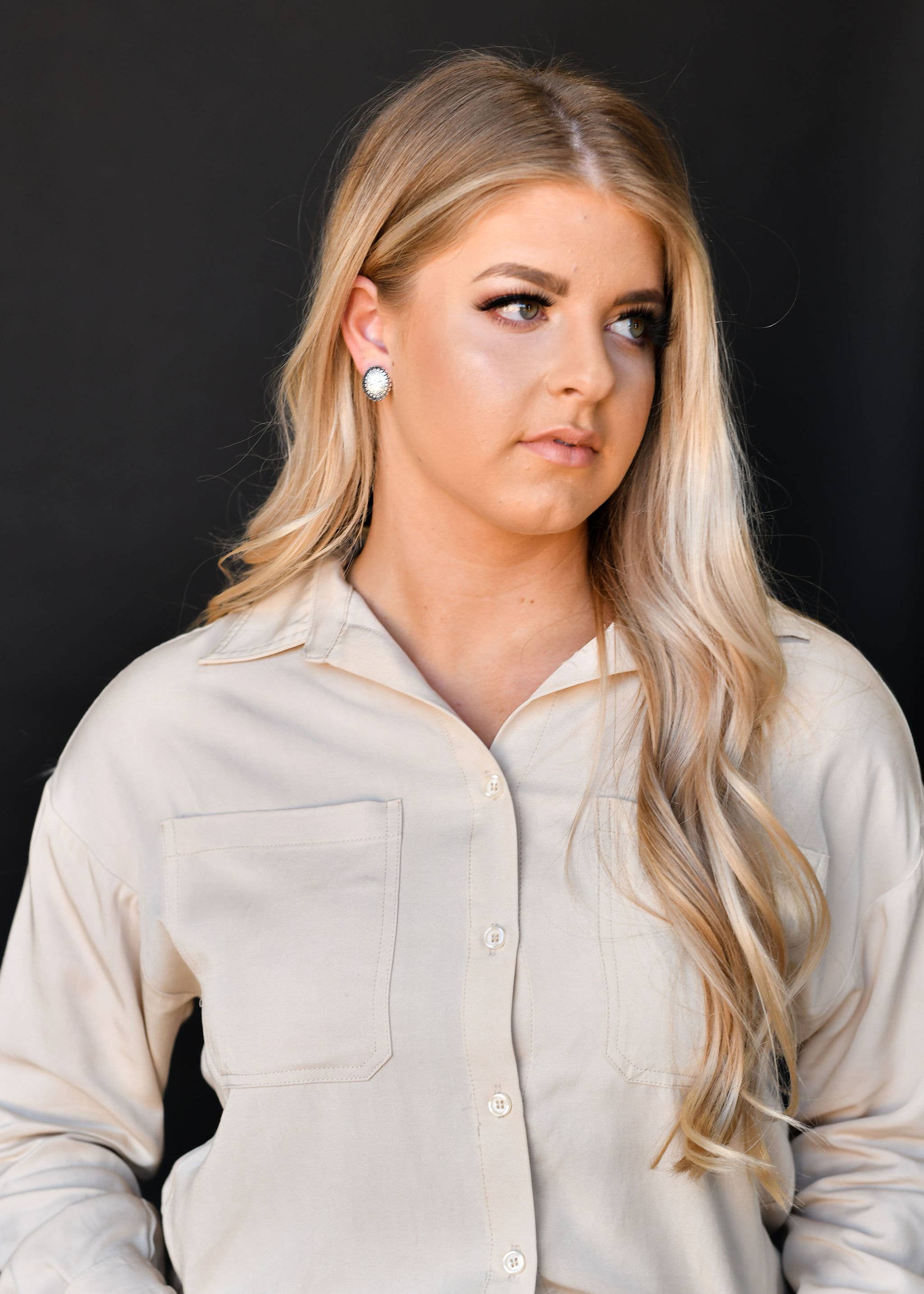 Small Burnished Silver Flower Stamped Concho Post Earring