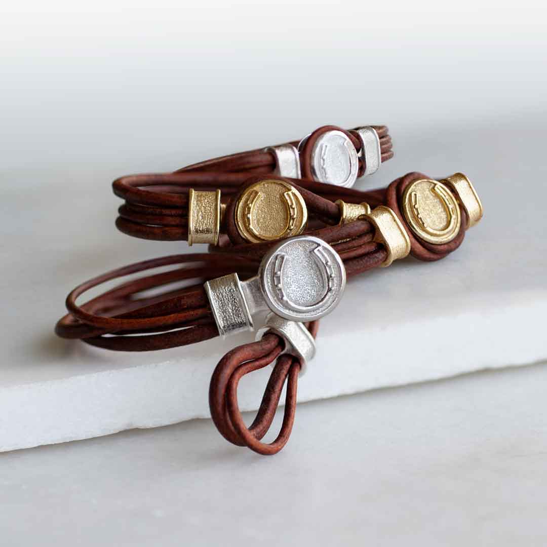 Colton Horseshoe Dome Lock Lace Bracelet, Gold,