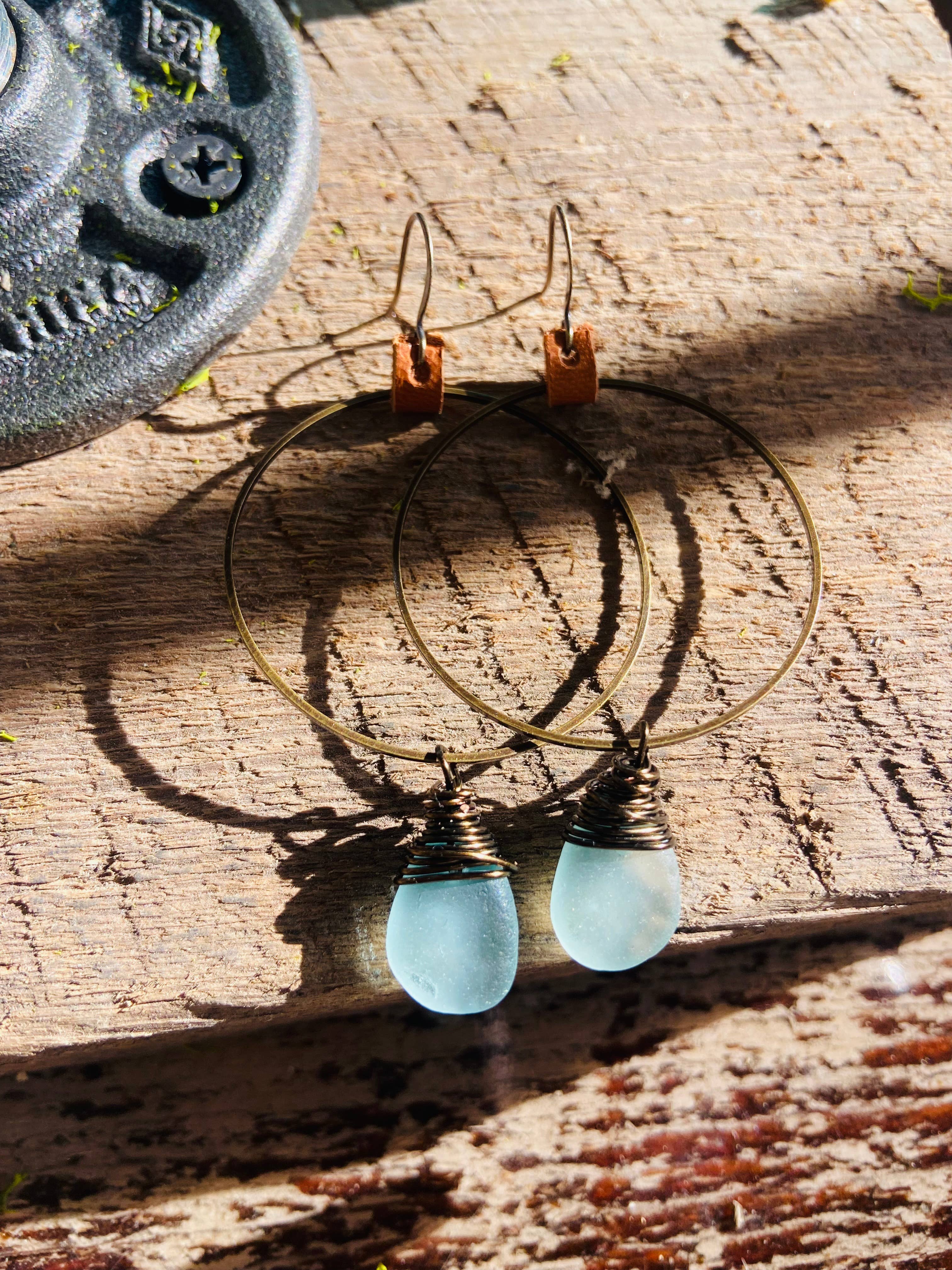 Large Brass Glass and Leather Hoops