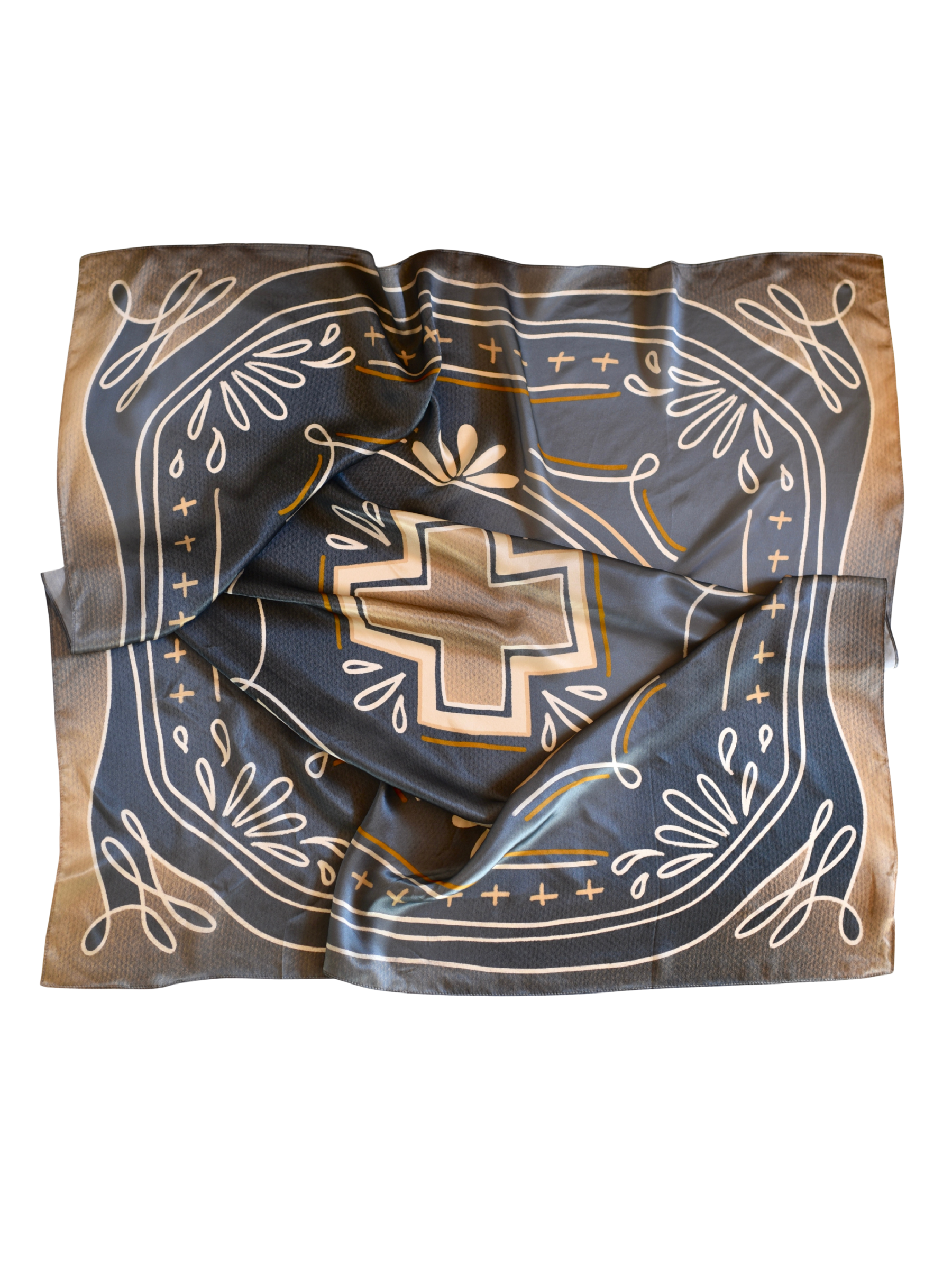 Large 100% Mulberry Silk 35x35: Blue Geometric Wild Rag Scarf