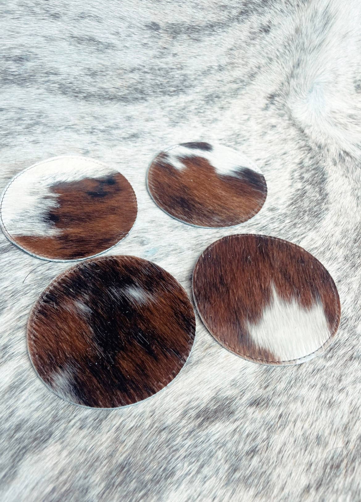 Classic Cowhide Coasters, 4 Piece Set