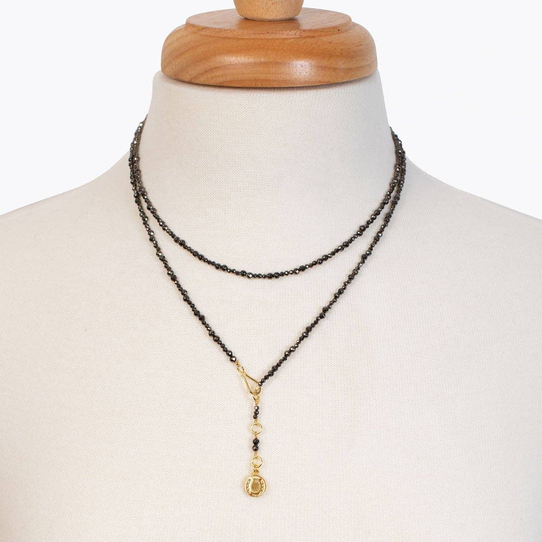 Aurora Pyrite & Gold Long Strand Necklace