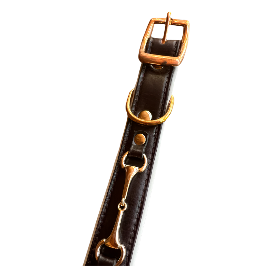 Snaffle Bit White Padded Leather Dog Collar