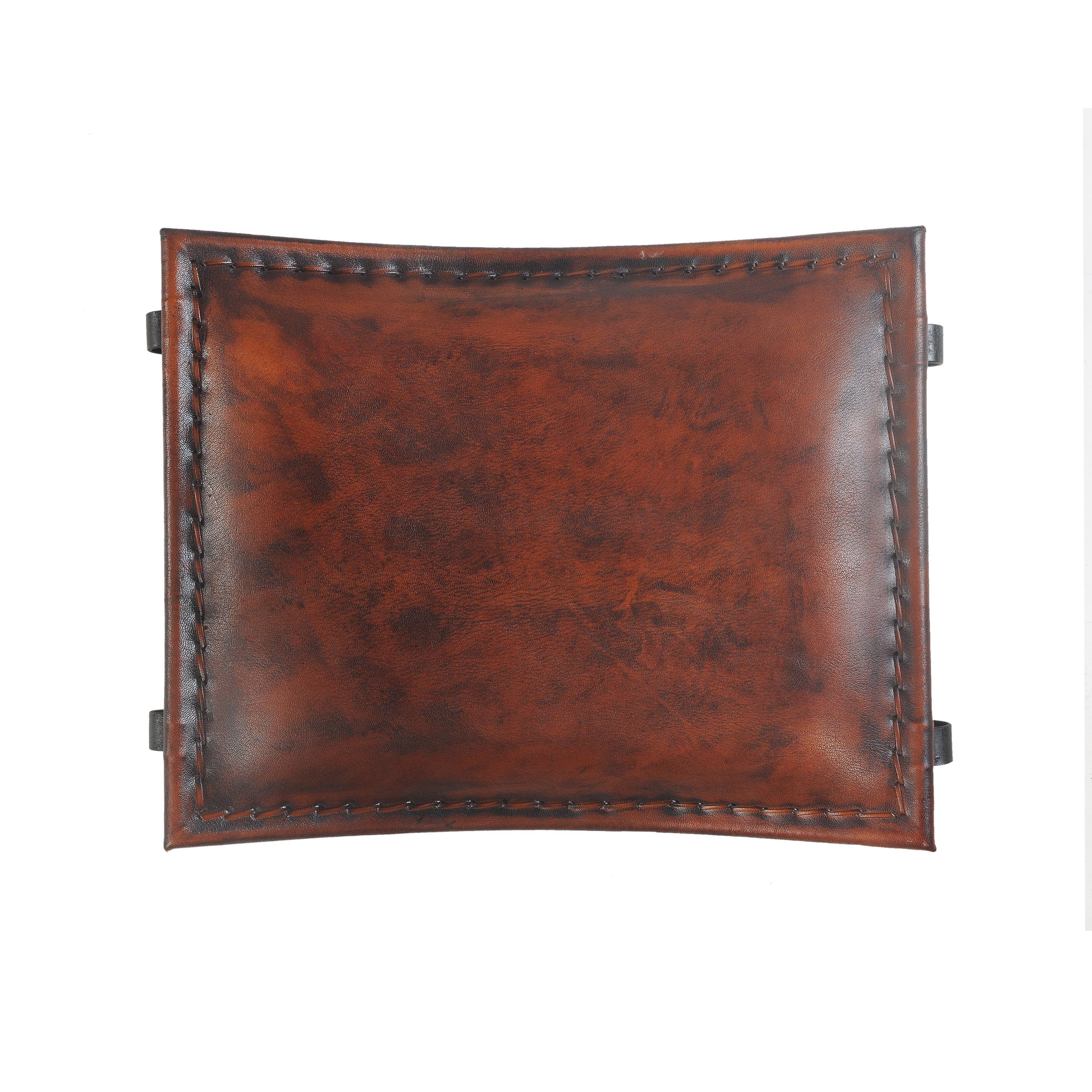 Brown Leather & Iron Industrial Accent Stool