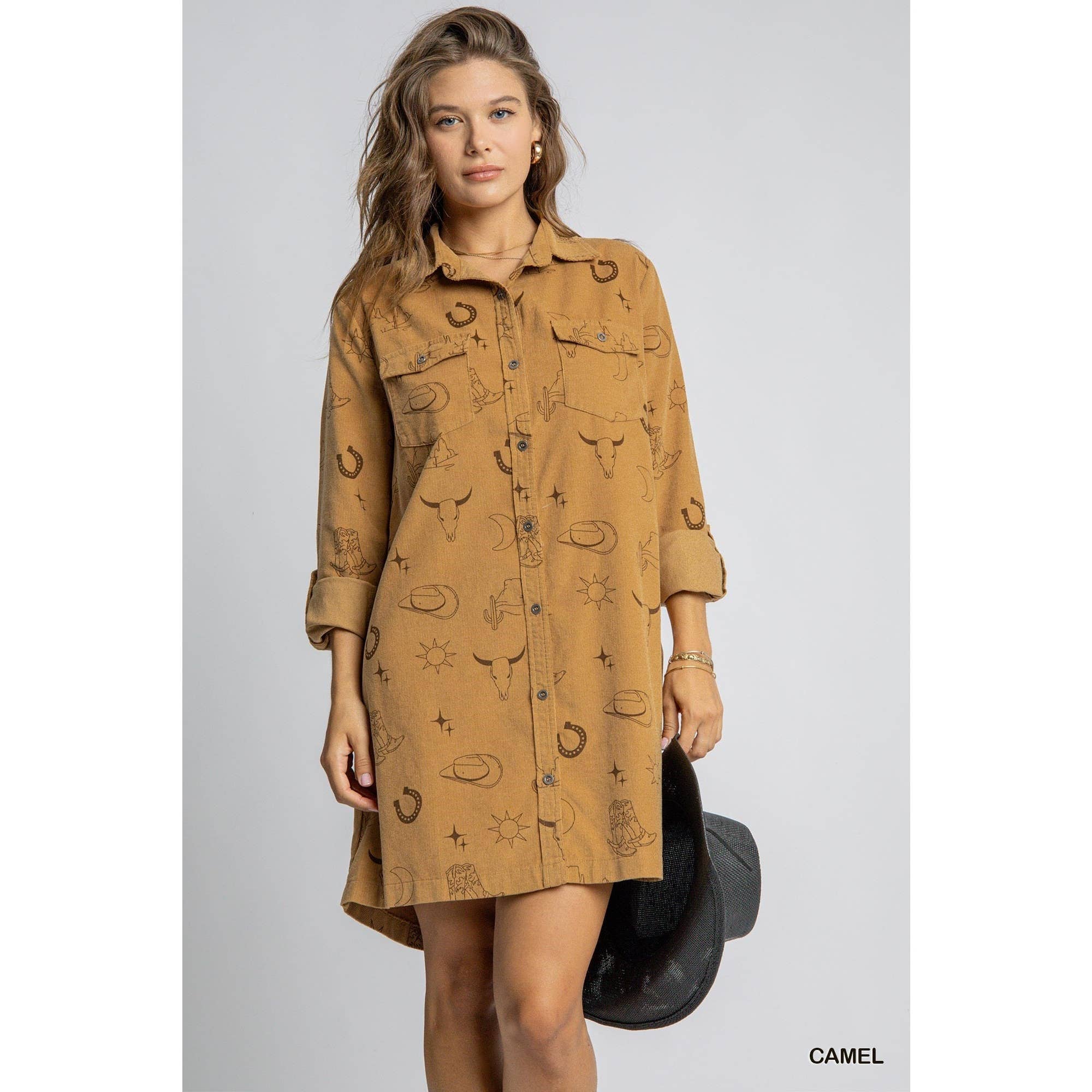Walk The Line Corduroy Dress, Camel SMALL Walk The Line Corduroy Dress, Camel SMALL