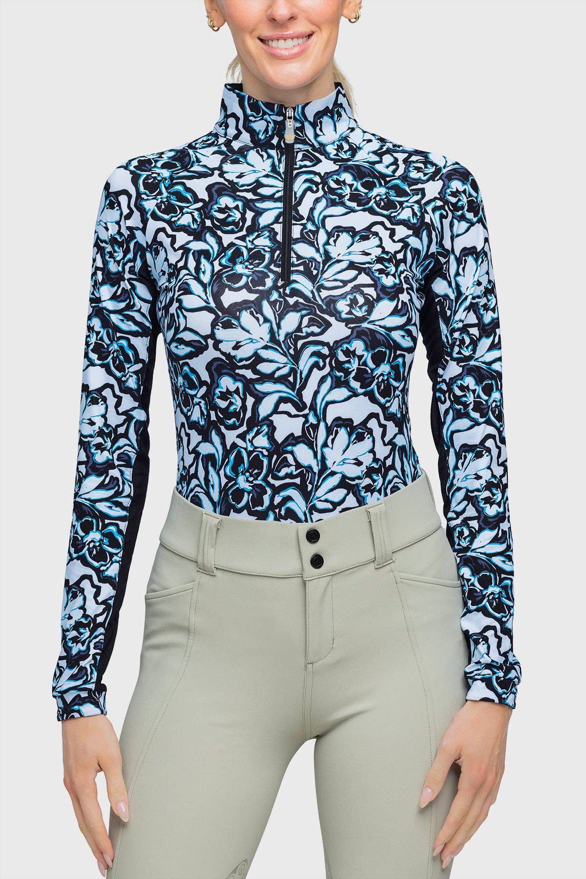 Kastel Denmark Long Sleeve Blue Floral 1/4 Zip Shirt