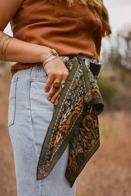 Western Harvest in Deep Juniper Silk Wild Rag