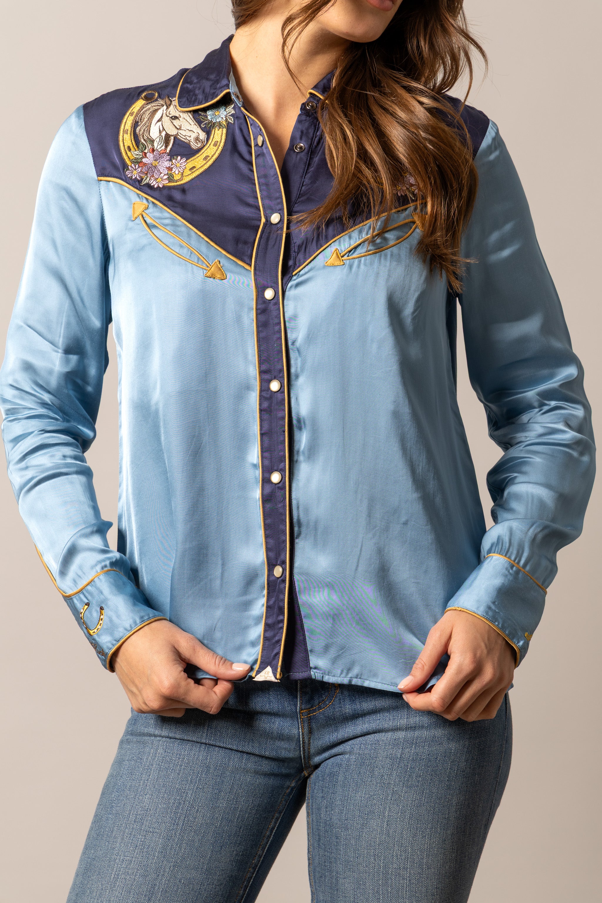 Kimes Ranch Merada Western Snap Shirt, Mid Blue