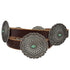 Ranchero Concho Belt in brown featuring five sliding silver conchos with turquoise stone accents and a matching buckle, crafted from 100% genuine hand-distressed vintage leather.