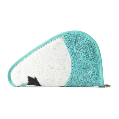 The Lone Prairie Tooled Hairon Gun Case, Desert Teal 12 in