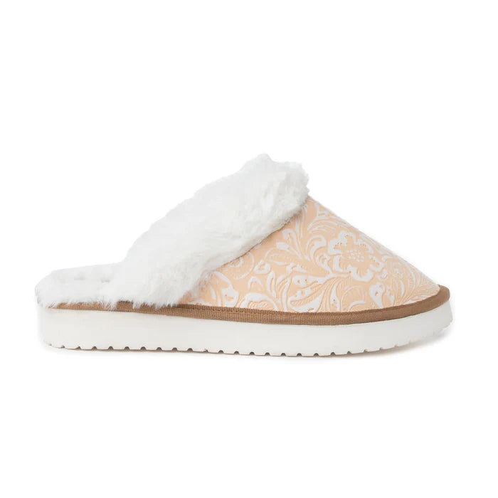 Snowdrift Embossed Leather Slippers, Beige