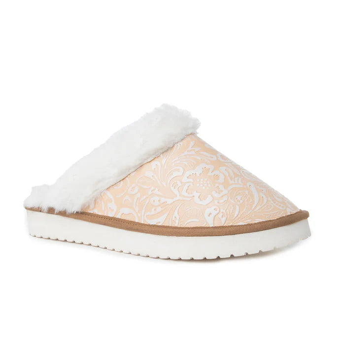 Snowdrift Embossed Leather Slippers, Beige