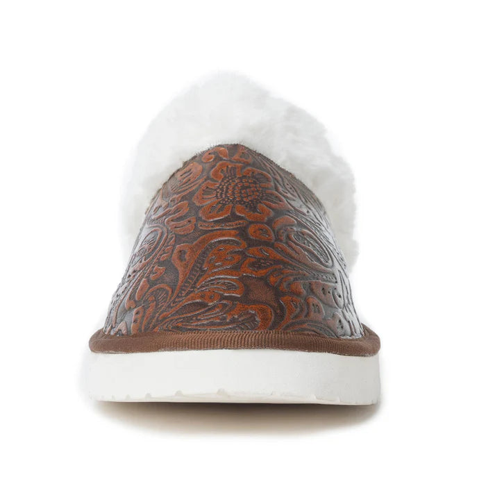 Snowdrift Embossed Leather Slippers, Brown