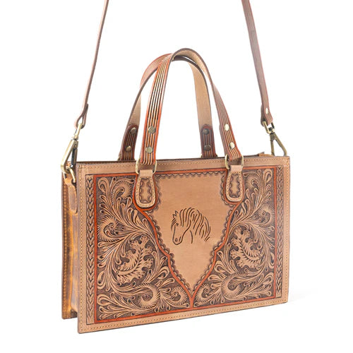 Savanna Ember Handtooled Concealed Carry Bag, Caramel