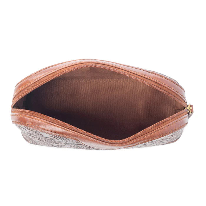 Saddlefire Embossed Leather Multi-pouch in Desert Oak