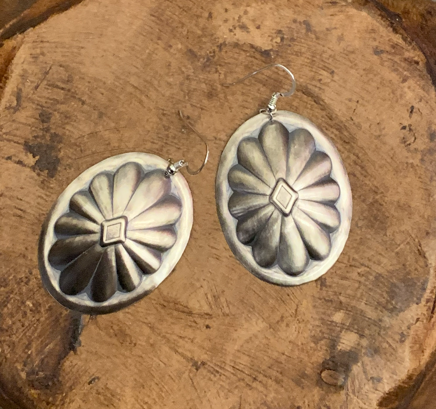 Rockin J Designs Large Oval Concho Dangle Earrings