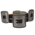 Silver Spur Concho Belt in Black featuring hand-distressed genuine leather and square silver conchos with intricate sunburst engravings. Available in multiple sizes for a perfect Western-inspired fit.