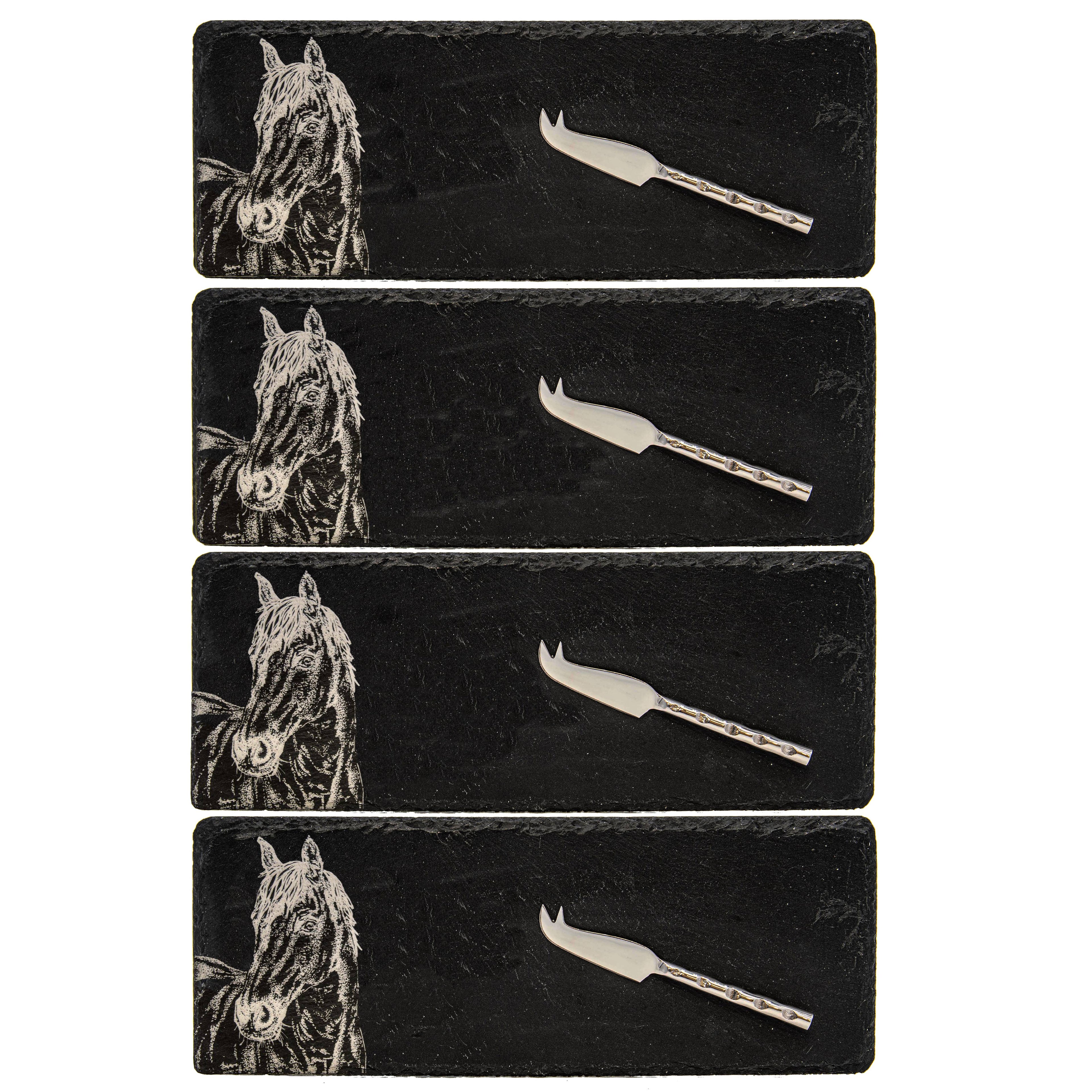 Mini Slate Cheese Board & Knives - Horse Portrait