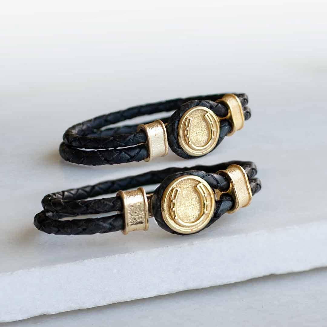 Colton Horseshoe Dome Lock Braided Bracelet, Gold