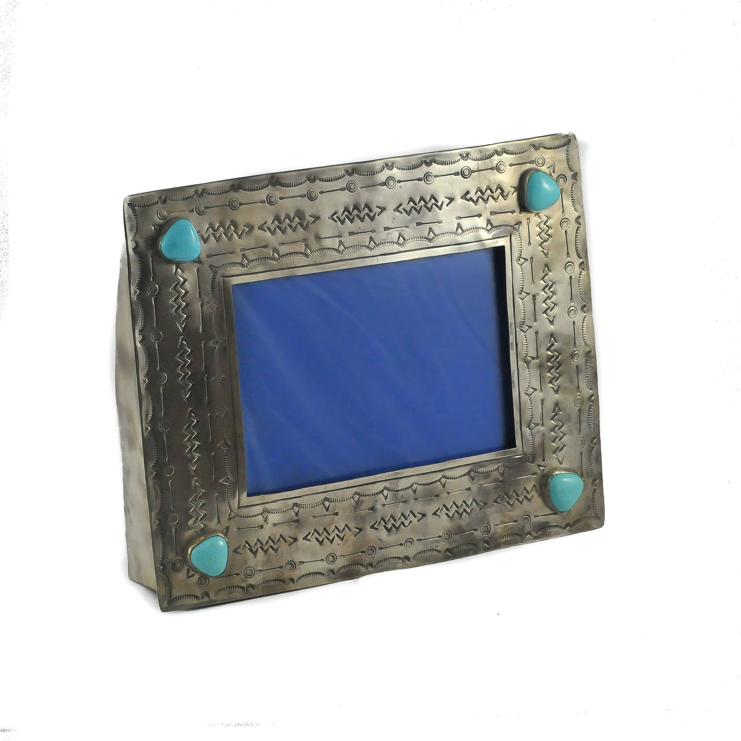 Stamped Silver Frame With Turquoise Stones, 5 X 7