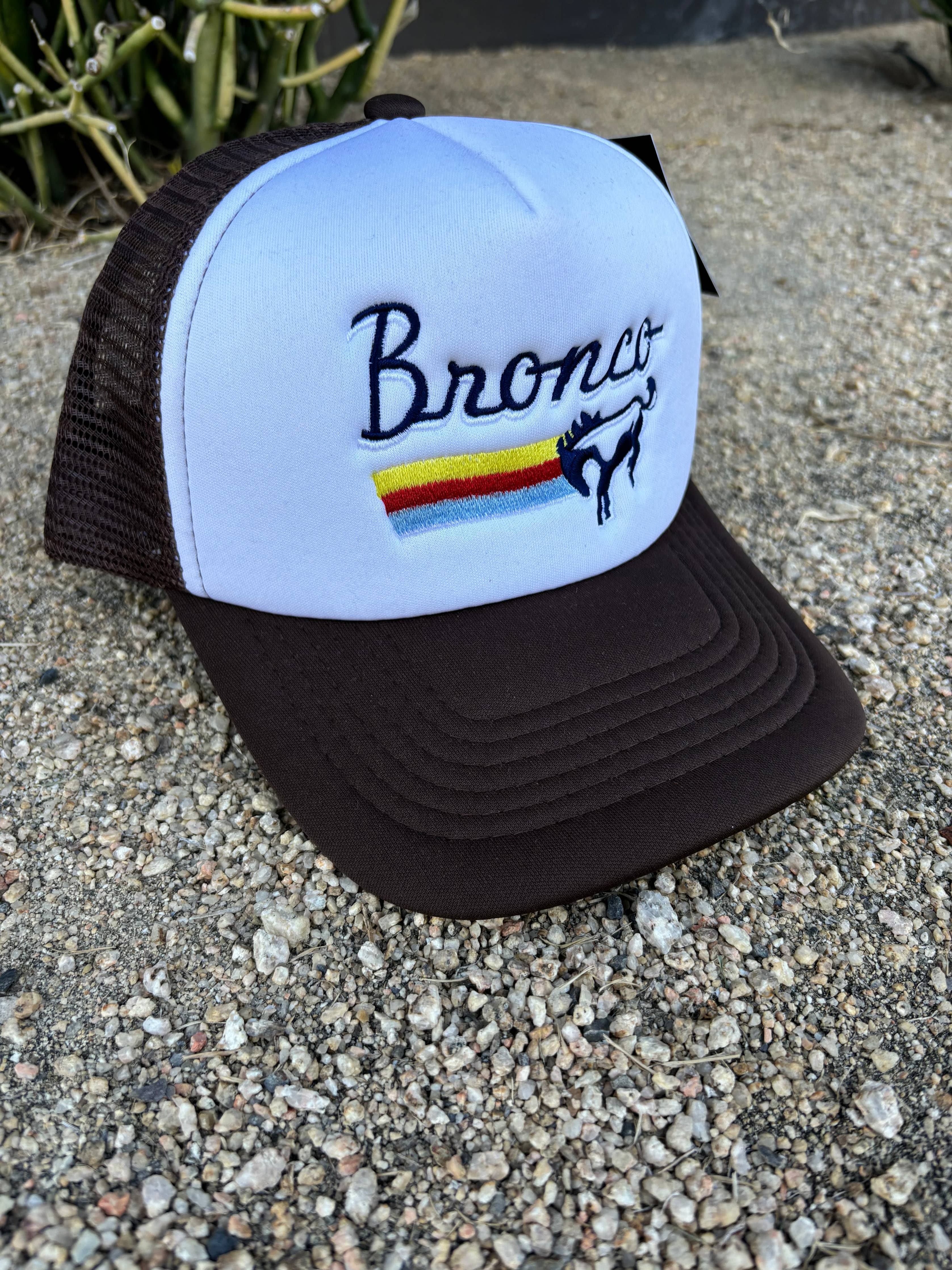 Brown Bronco Trucker Embroidered Hat