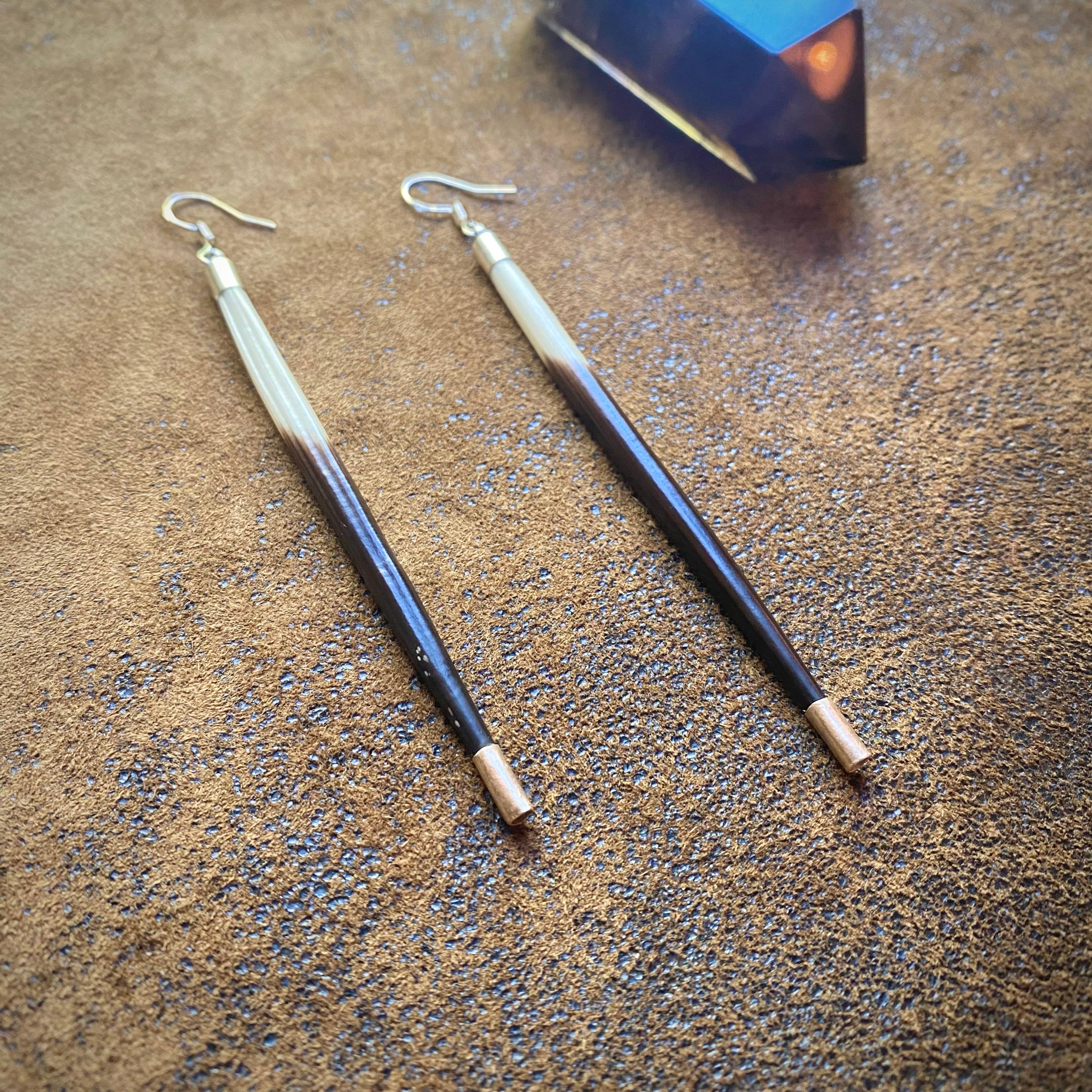 Porcupine Quill Earrings - Short, Black/Brown/Ivory, Silver: Short / Silver