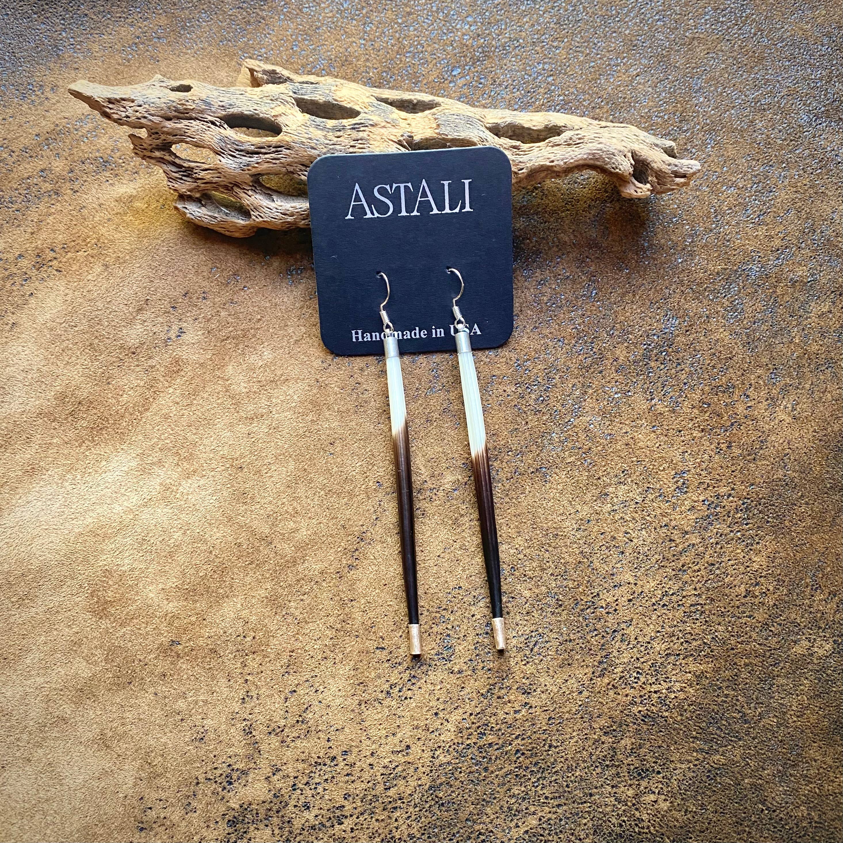 Porcupine Quill Earrings - Short, Black/Brown/Ivory, Silver: Short / Silver