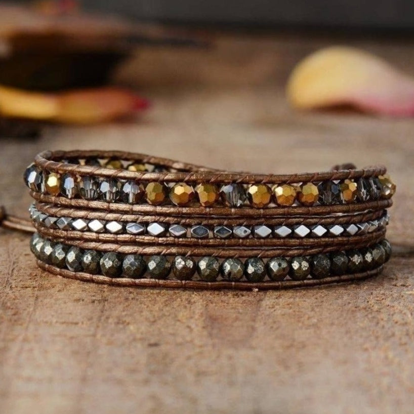 Natural Pyrite Bronze Wrap Bracelet