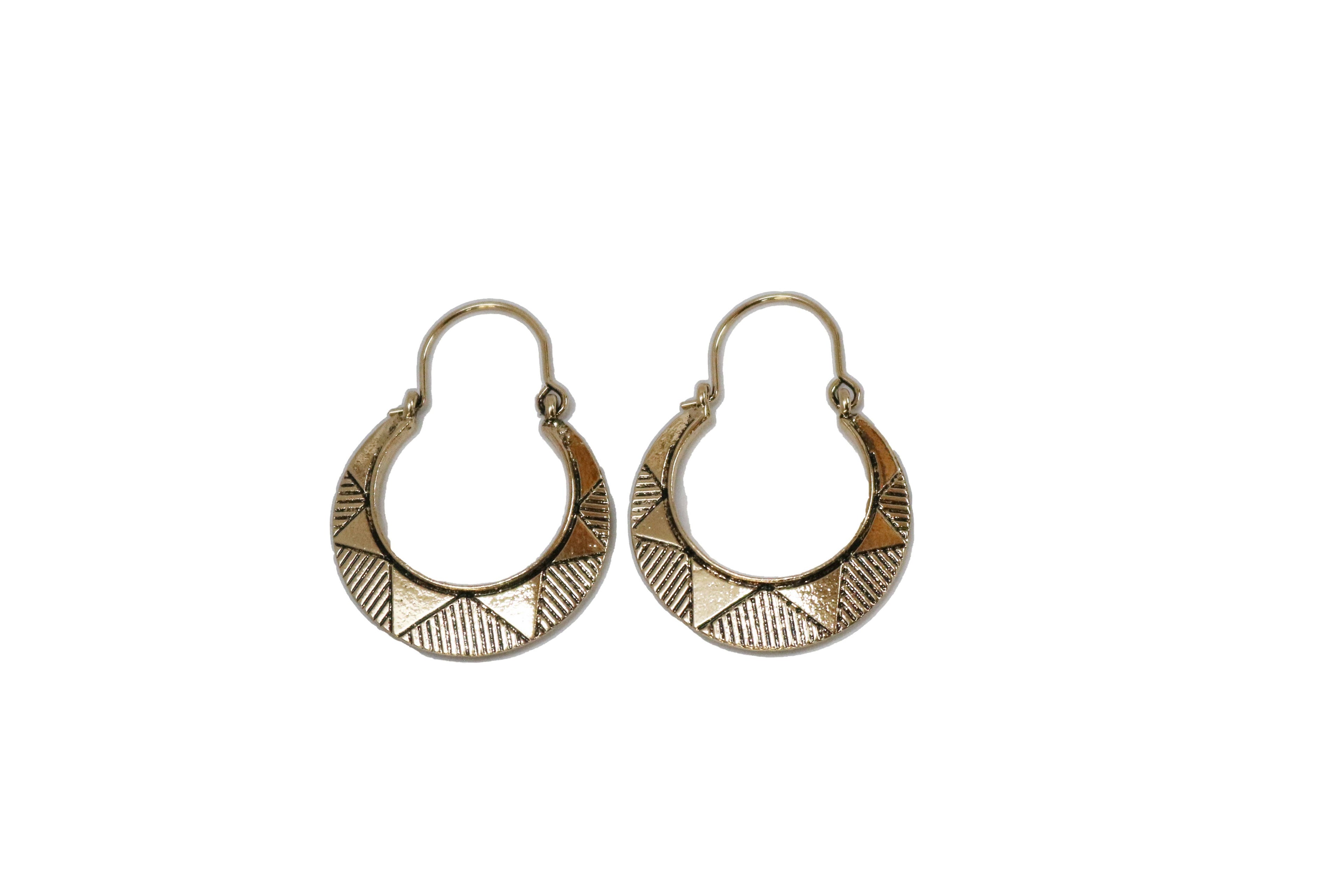 Burnished Gold Sun Stamped Hoop Earrings