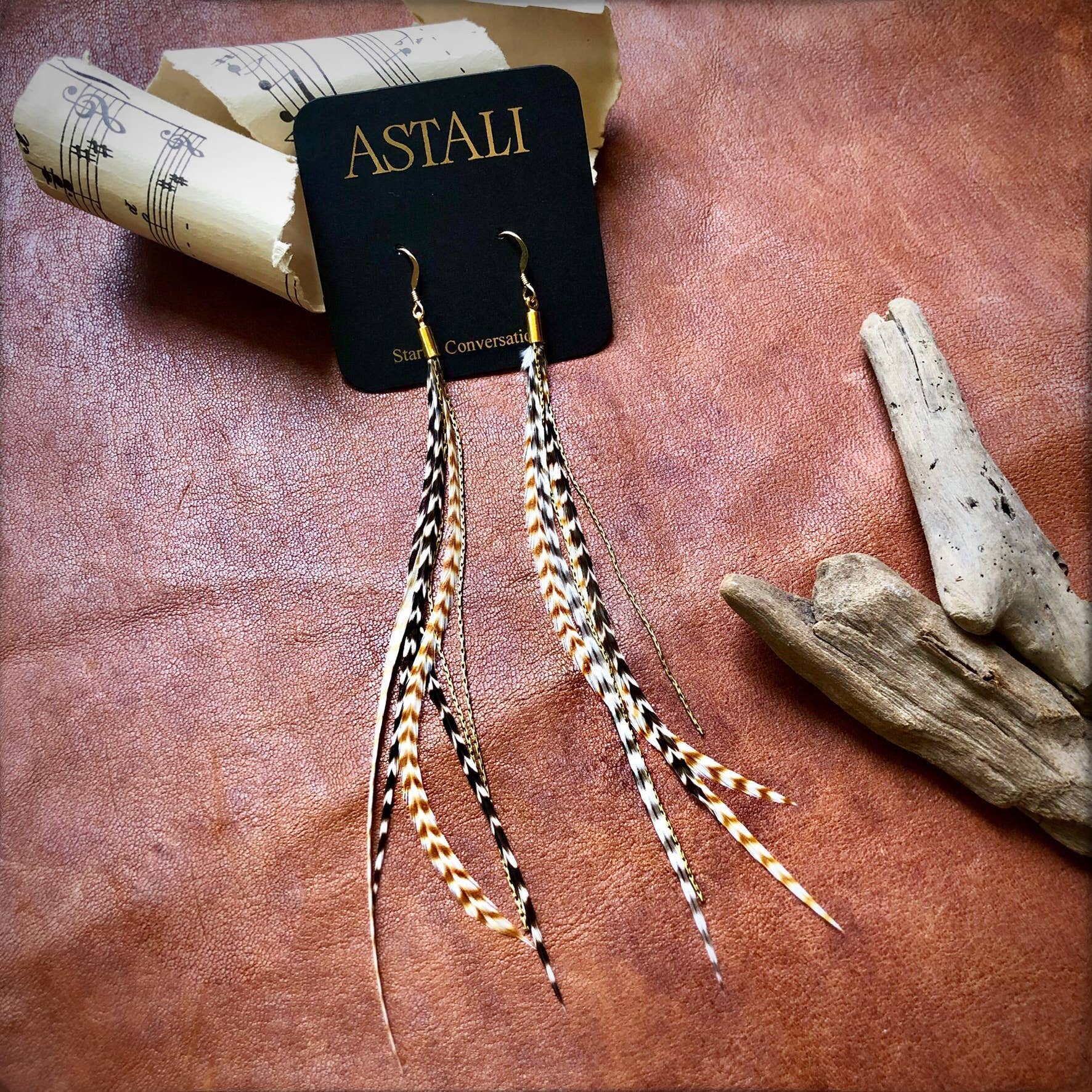 Mini Feather Earrings - Grizzly & Ginger/Gold, Boho Western: Grizzly & Ginger / Gold