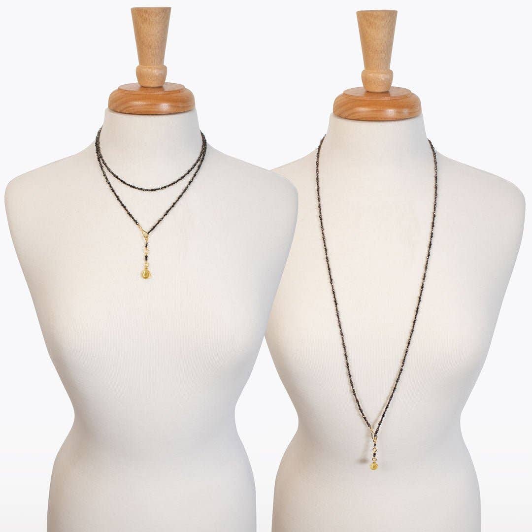 Aurora Pyrite & Gold Long Strand Necklace