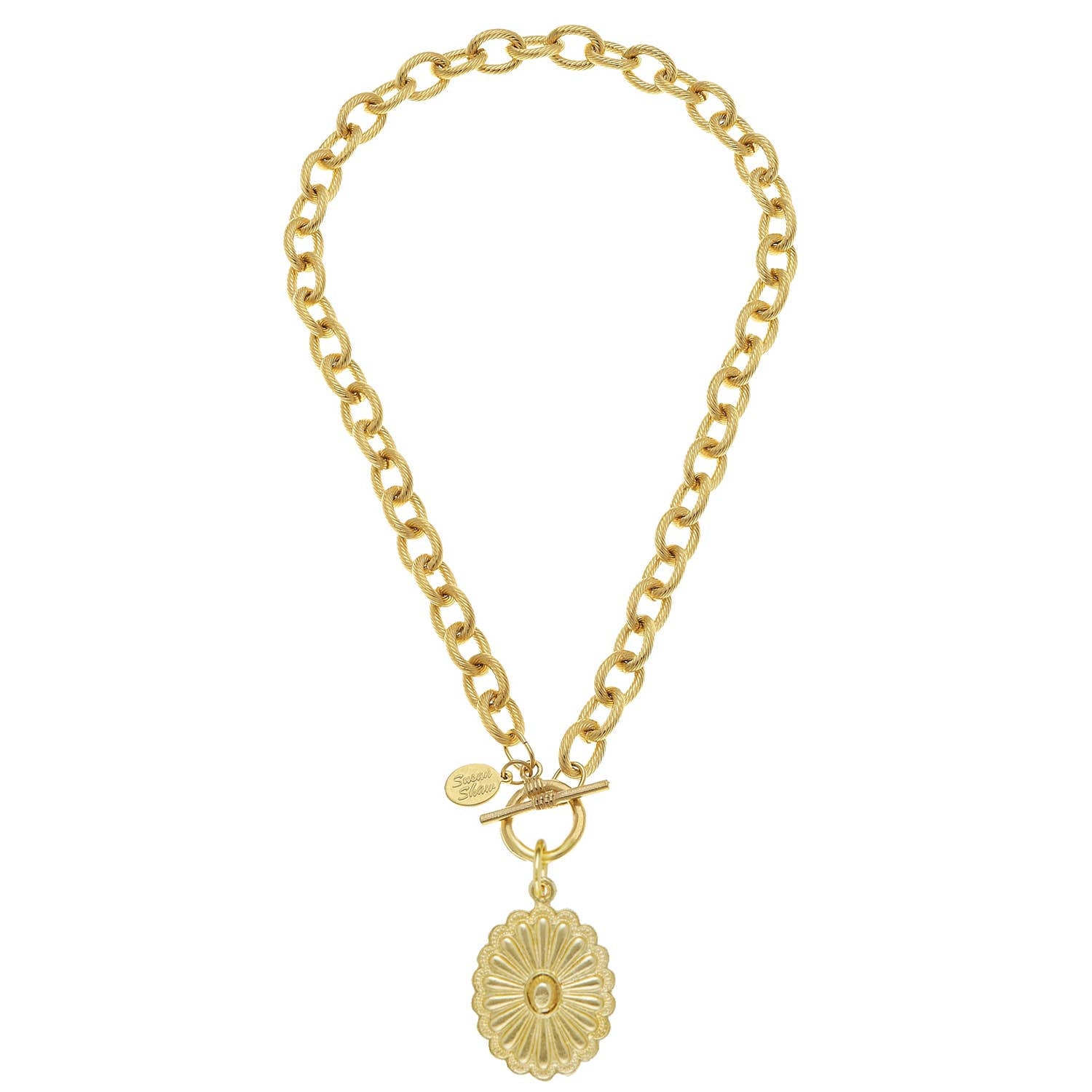 Gold Medium Oval Concho on Toggle Chain Necklace