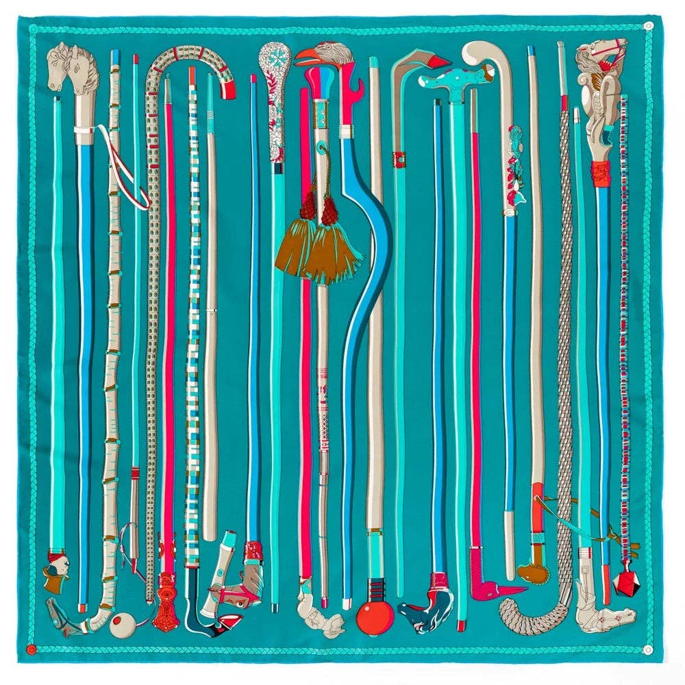 Equestrian Silk Scarf-Turquoise