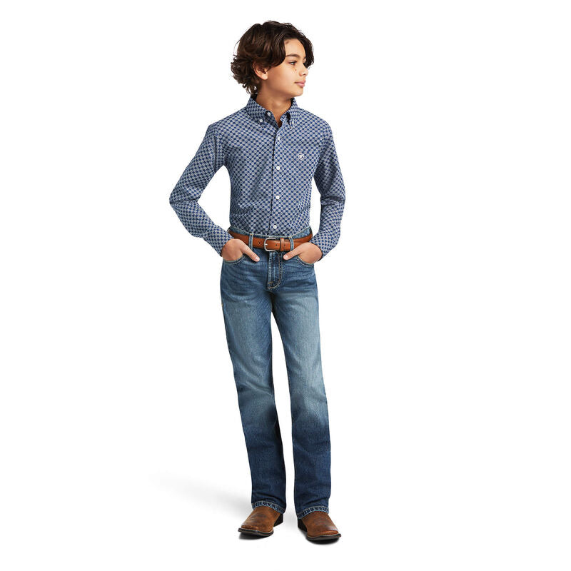 Ariat Boys Kase Classic Long Sleeve Shirt Skyfall