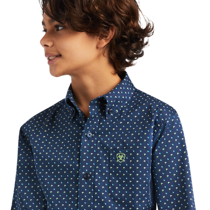 Ariat Boys Dante Stretch Classic Long Sleeve Shirt Deep Pacific