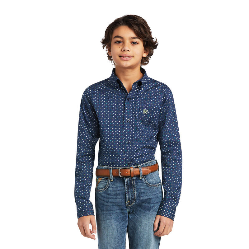 Ariat Boys Dante Stretch Classic Long Sleeve Shirt Deep Pacific