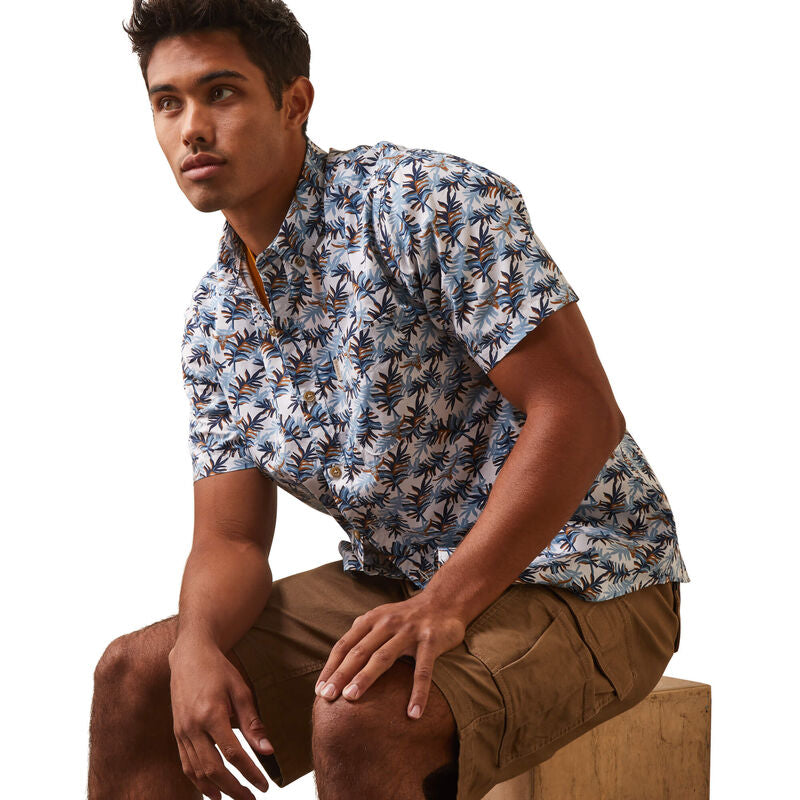 ariat dress shirts short sleeve Ariat Men's Chanse Khaki Diamond Print Short Sleeve Classic Fit Button Pard's Western Shop